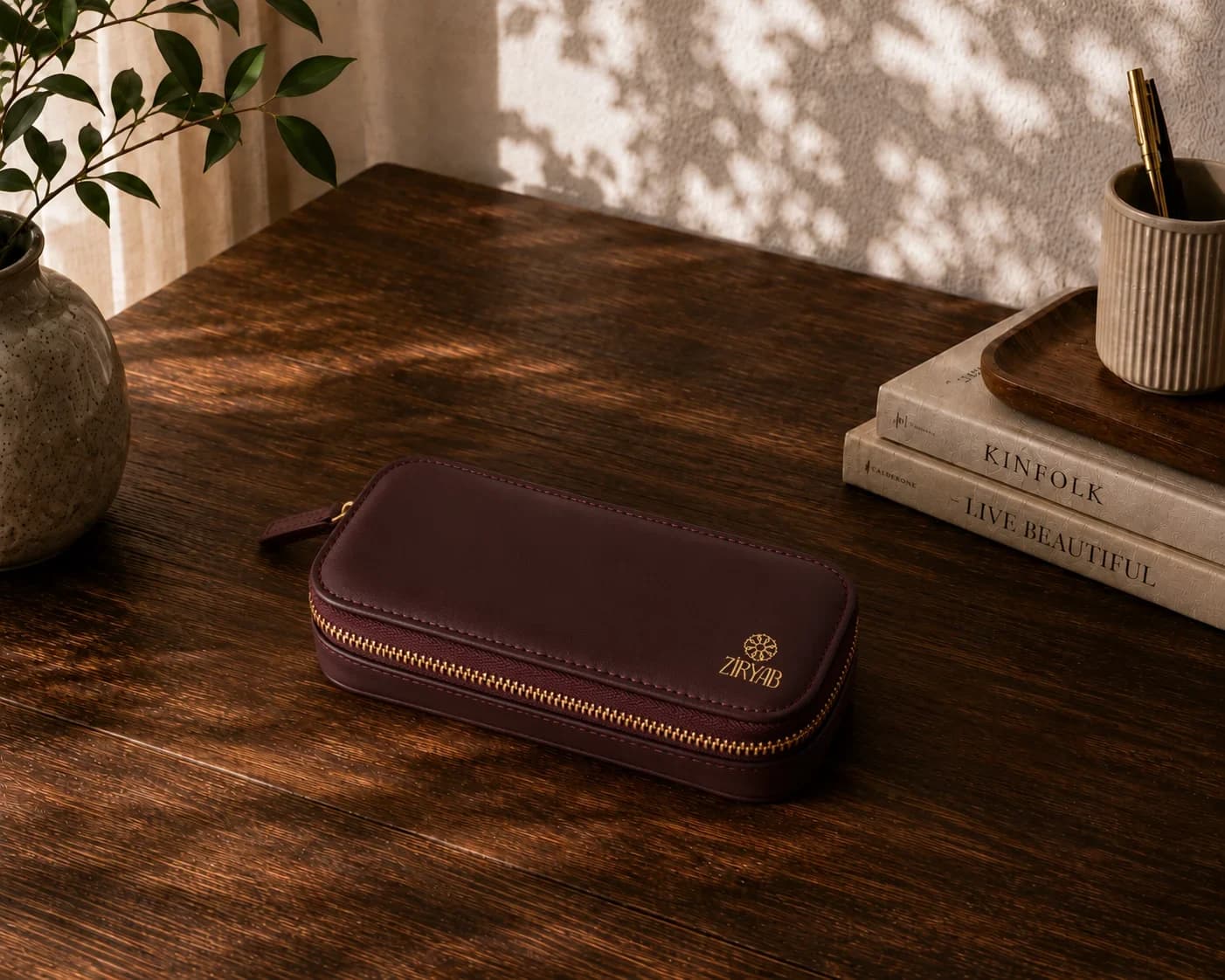 Trousse à stylos en cuir véritable