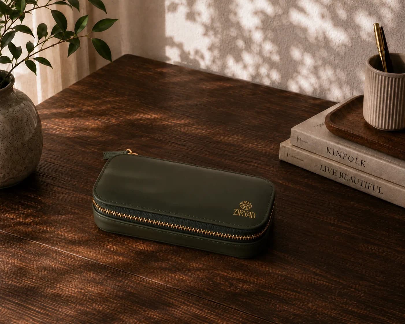 Trousse à stylos en cuir véritable