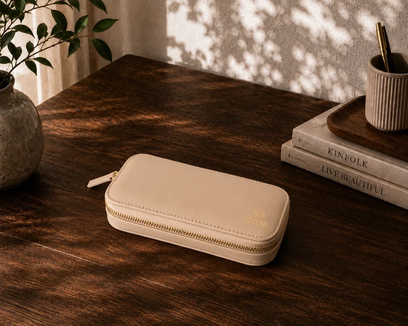 Trousse à stylos en cuir véritable
