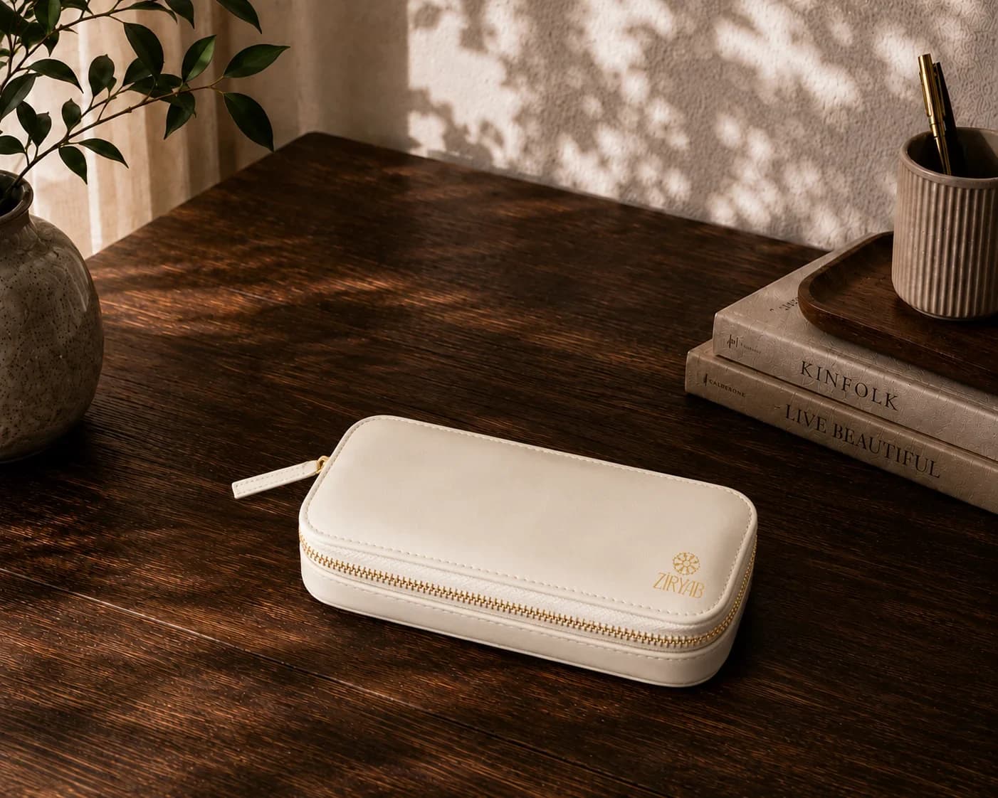 Trousse à stylos en cuir véritable
