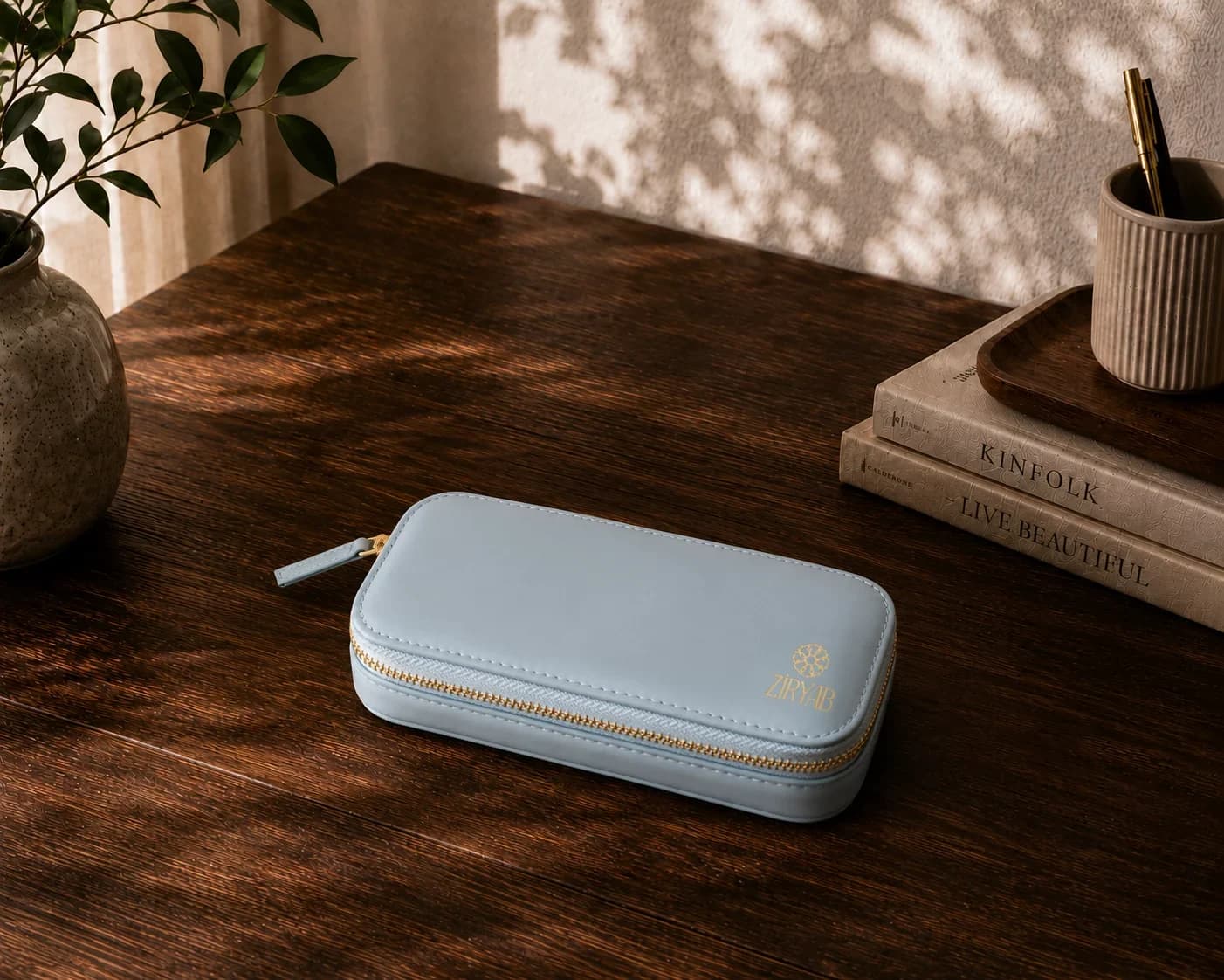 Trousse à stylos en cuir véritable
