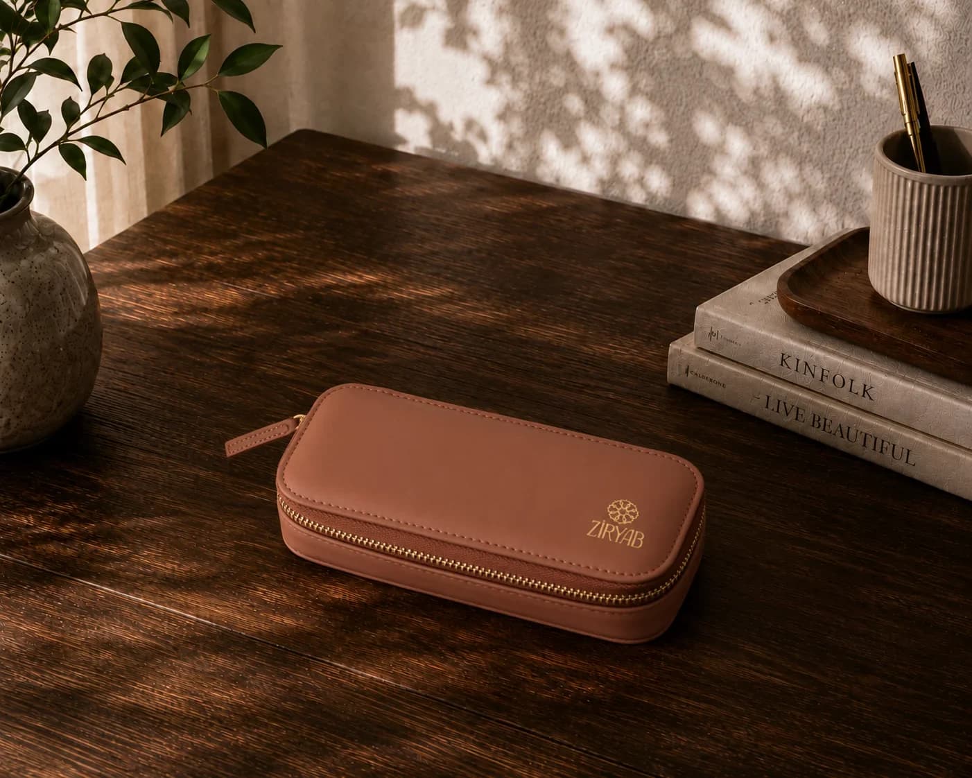 Trousse à stylos en cuir véritable