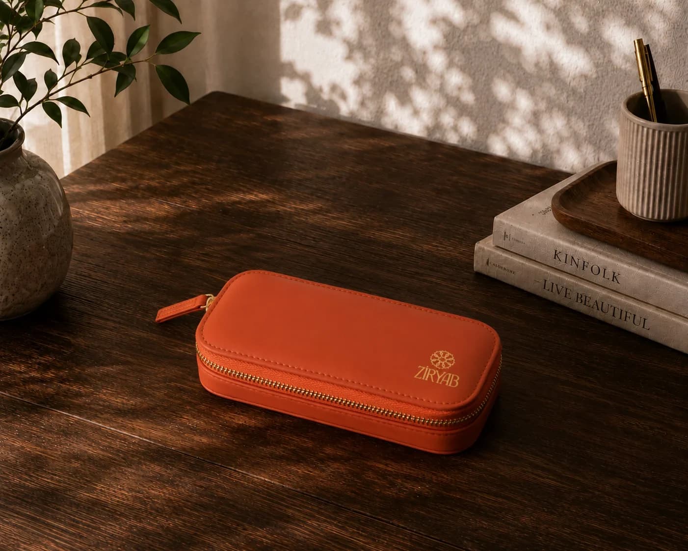 Trousse à stylos en cuir véritable