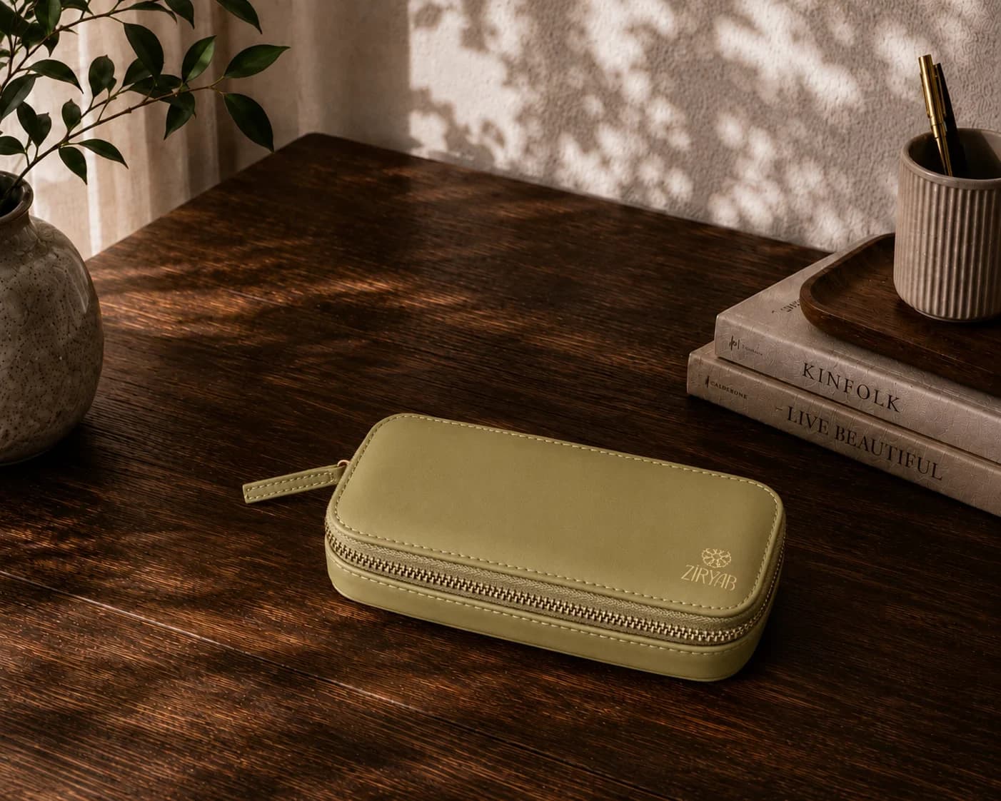 Trousse à stylos en cuir véritable