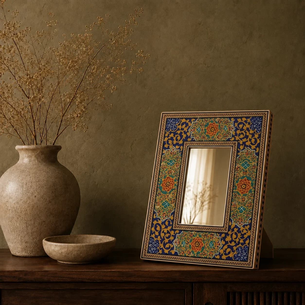 Miroir Hatem à décor turquoise, moyen modèle