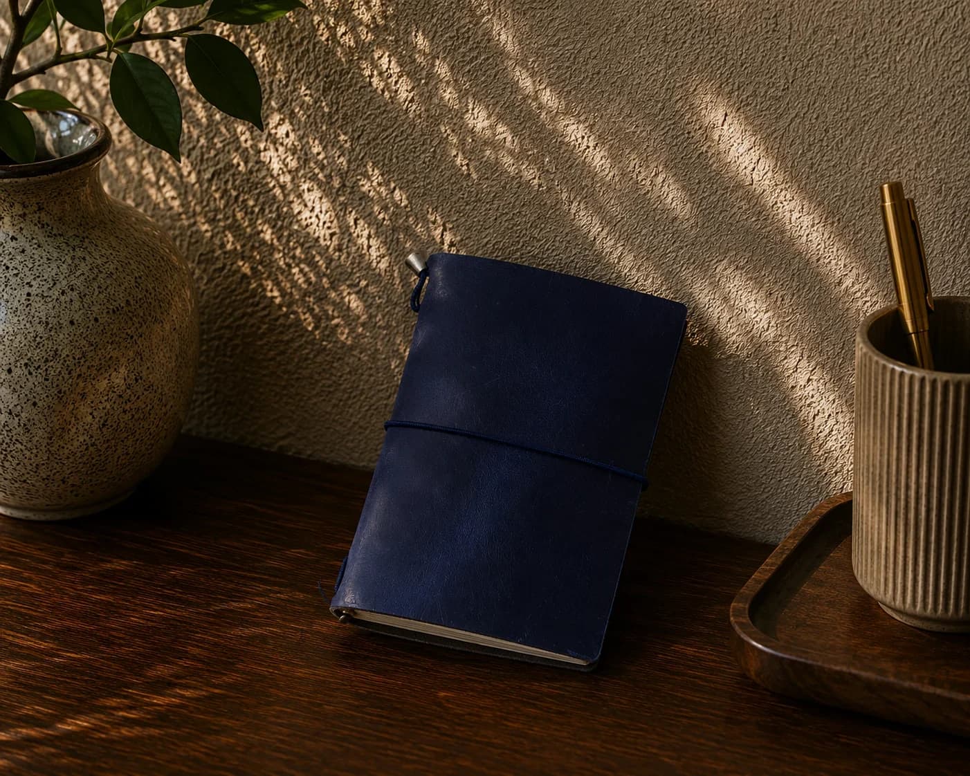 Couverture en cuir Ziryab pour carnet de poche, bleu marine